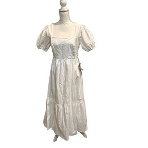 ASTR The Label Women's‎ Poplin Puff Sleeve Tiered White Midi Maxi Dress Med NWT